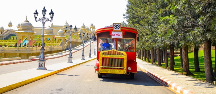 Family exploring studio tour entertainment activities at Hyderabad’s Ramoji Film City Family exploring studio tour entertainment activities at Hyderabad’s Ramoji Film City